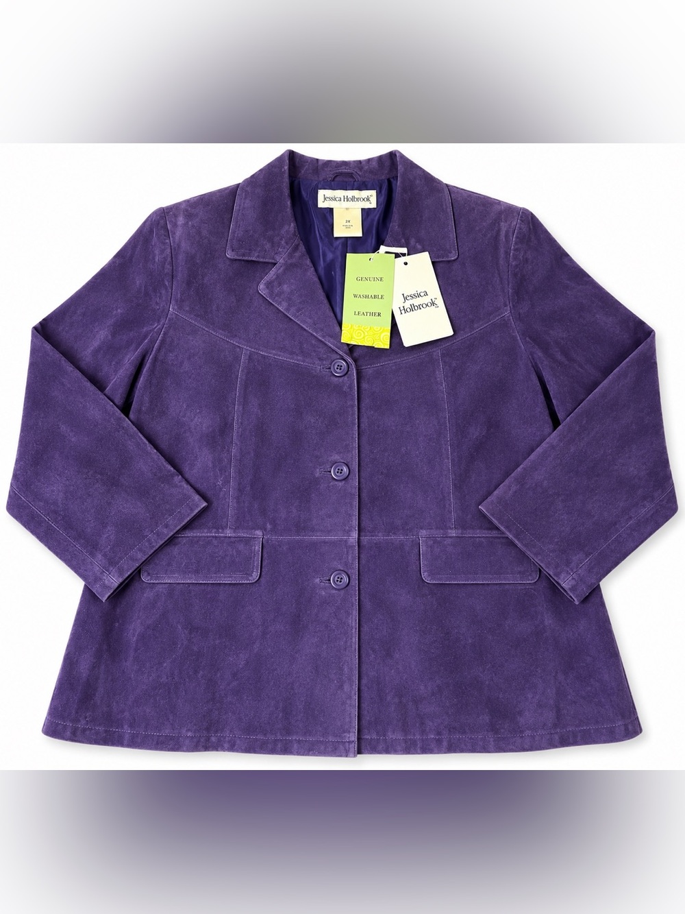 Jessica Holbrook Purple Suede Leather Jacket 2X Plus Size NWT Washable
